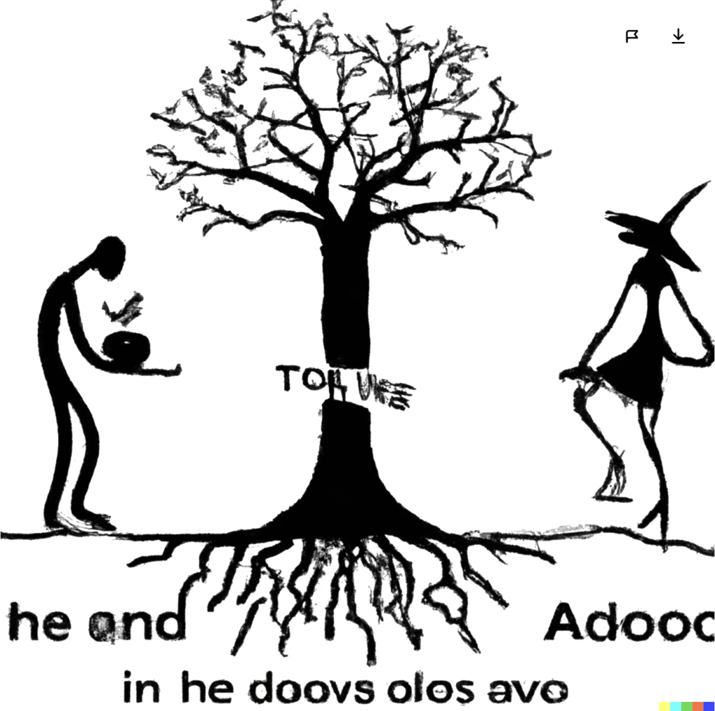 illustration of a tree and two figures on its sides